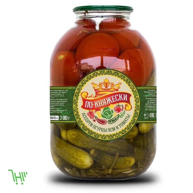 Ассорти "По-княжески"(огурцы 9см. и томаты) 3 л