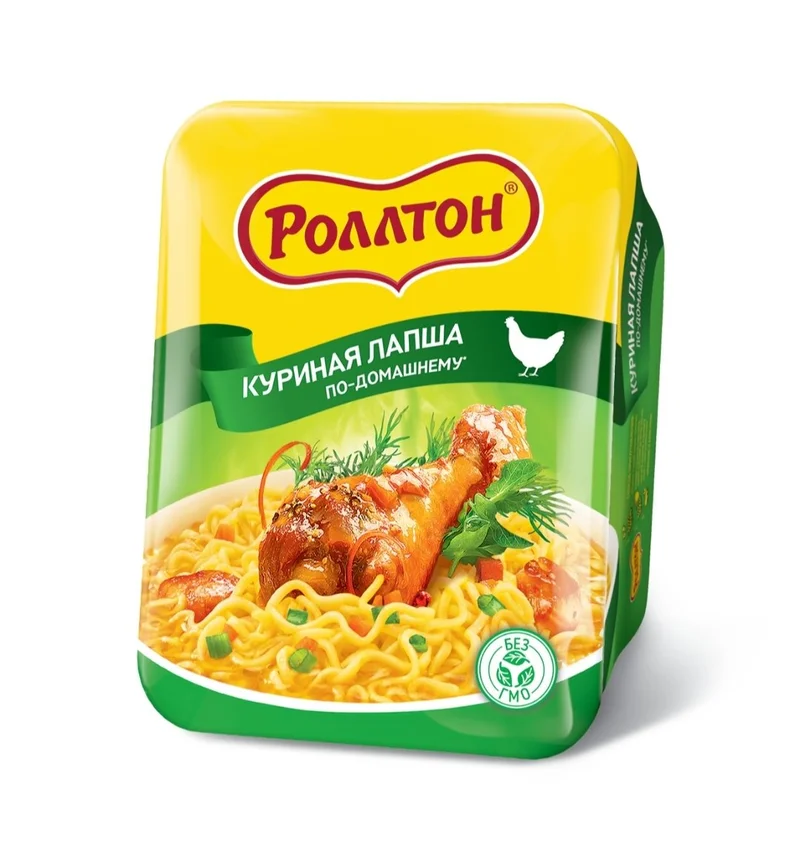 Лапша яичная Роллтон Куриная по-домашнему быстрого приготовления, 90г
