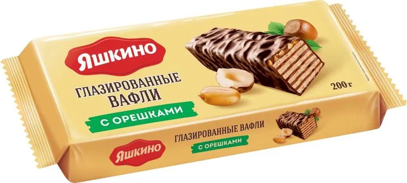 Яшкино   глазированные  вафли с орешками 200 гр